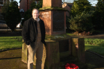 Cllr Owens at the war memorial in Victoria Park, Ormskirk 