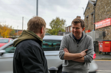 Mike Prendergast speaking to residents